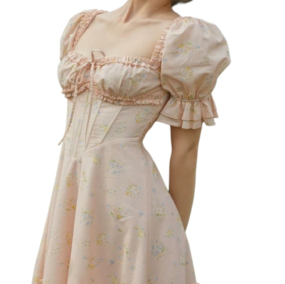 NEW Lacemade The Fairy of Pink Petals regency cottagecore floral maxi dress L - Picture 13 of 15